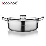 Coobinox® Baron Full Stainless Steel Shallow Pot 22cm(CO-12-04) / Korean-Style Shallow Hot Pot / Low Casserole 3-Ply Capsule Base Induction Compatible